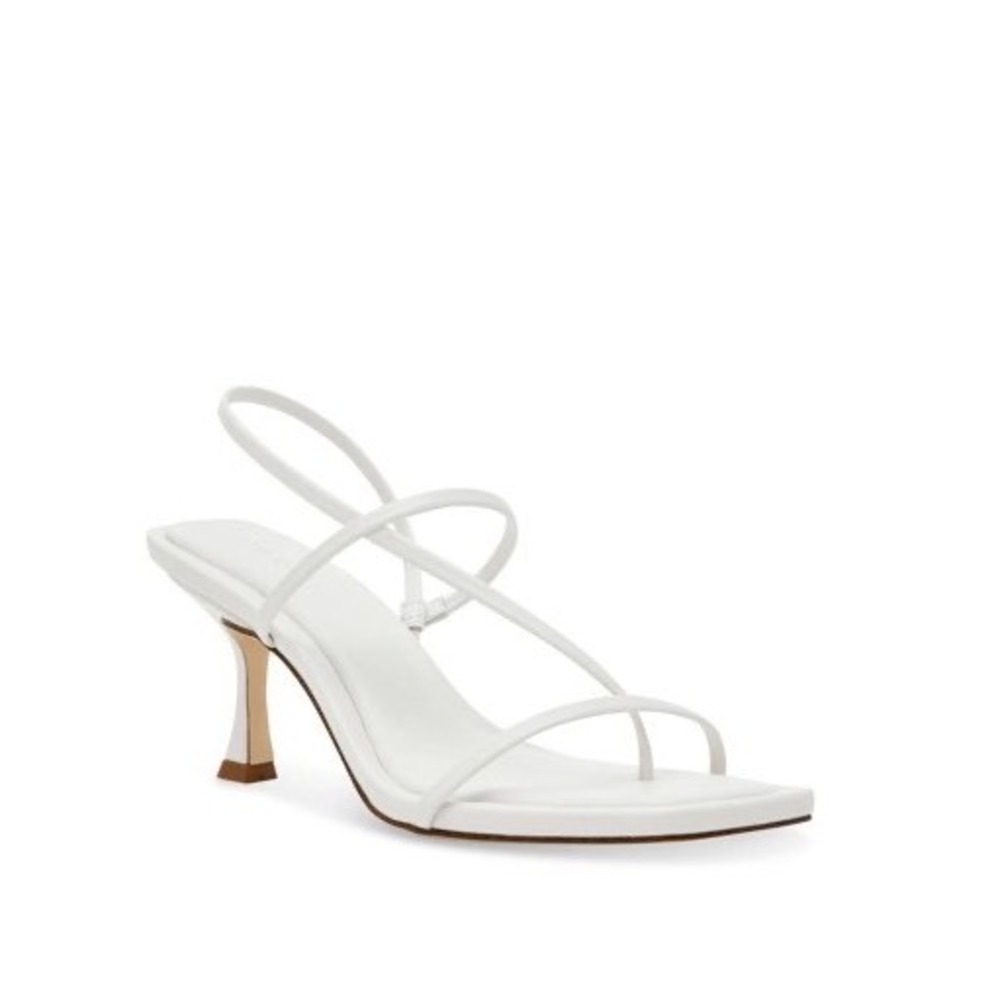 Steve Madden Locke White Leather Strappy Square Toe Kitten Heel Sandals Size 10M